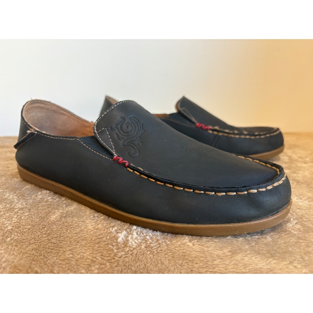 OluKai Nohea Nubuck Leather Slip On Loafer Shoes Womens 9.5 Dark Shadow